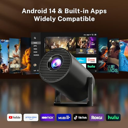 [Built-in Apps] Mini Projector 4K Supported, Android TV OS & Phone Remote - color: Black