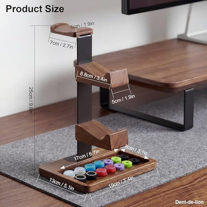 2-in-1 Solid Wood Headset Stand with Dual Game Controller Holder | Gaming Headphone Stand with Storage Base, 6 Joystick Sponge Rings and 8 Thumb Grips Gaming Equipment Accessories for Desk