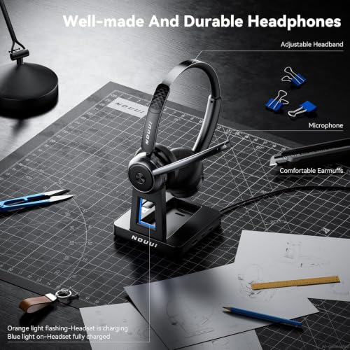 Wireless Headset with Mic for Work, Wireless Headphones with Mic(Noise Cancelling & Mute Button),65H Battery with Charge Base Bluetooth Headset with Microphone for PC/Call Center/Computer/Zooms/Teams