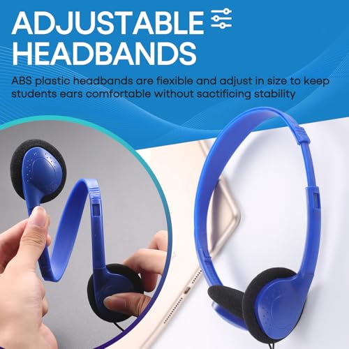 Classroom Headphones Bulk 25 Pack Class Set for School Students Kids and Adult -Sturdy Wired 3.5mm Plug (Blue, 25 Pack) - color: Blue, size: 25 Pack