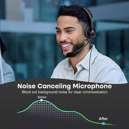 MAIRDI Phone Headset with RJ9 & 3.5mm Connectors for Landline Deskphone and Smartphone PC Laptops, Office Call Center Headset with Noise Canceling Microphone for Yealink Grandstream