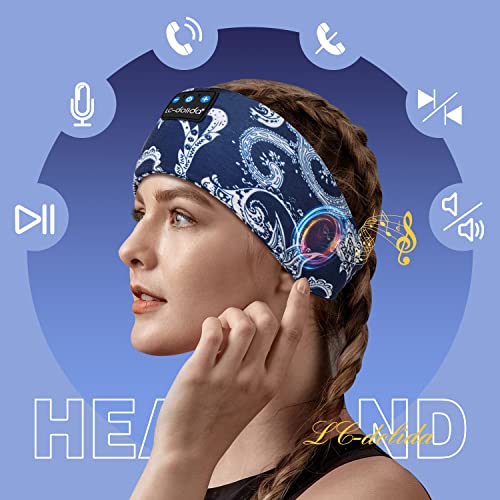 LC-dolida Sleep Headphones Bluetooth Headband Sleeping Wireless Headband Headphones with Thin HD Stereo Speakers Perfect for Side Sleepers, Sport, Yoga, Travel - color: Boho Blue
