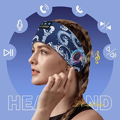 LC-dolida Sleep Headphones Bluetooth Headband Sleeping Wireless Headband Headphones with Thin HD Stereo Speakers Perfect for Side Sleepers, Sport, Yoga, Travel - color: Boho Blue