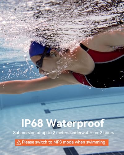 MONODEAL Bone Conduction Headphones Swimming Headphones, IP68 Waterproof | Bluetooth 5.4, Built-in 32GB MP3 Memory, Open Earphones Underwater Earbuds for Swimming Running Cycling