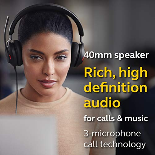 Jabra Evolve2 40 MS Wired Headphones, USB-C, Stereo, Black – Telework Headset for Calls and Music, Enhanced All-Day Comfort, Passive Noise Cancelling Headphones, MS-Optimized with USB-C Connection | Telework Headset, Enhanced All-Day Comfort, Passive Nois