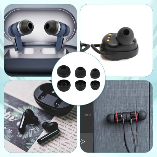 30Pcs Silicone Replacement Earbud Covers Fit Most Earphones Ear Tips(Inner Hole 4mm -6.5mm) Black Ears Cushion Earbuds for in- Ear Headphones Tips Replacement Kit