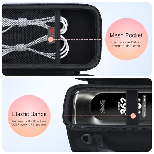 Carrying Case for Blue Tees Golf Player Pro/Player+ AI-Powered GPS Speaker | Blue Tees AI Powered Golf Speaker Hard Travel Protective Bag Storage Holder, Extra Mesh Pocket Fits Charging Cable, Black - color: Black