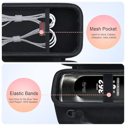 Carrying Case for Blue Tees Golf Player Pro/Player+ AI-Powered GPS Speaker | Blue Tees AI Powered Golf Speaker Hard Travel Protective Bag Storage Holder, Extra Mesh Pocket Fits Charging Cable, Black - color: Black