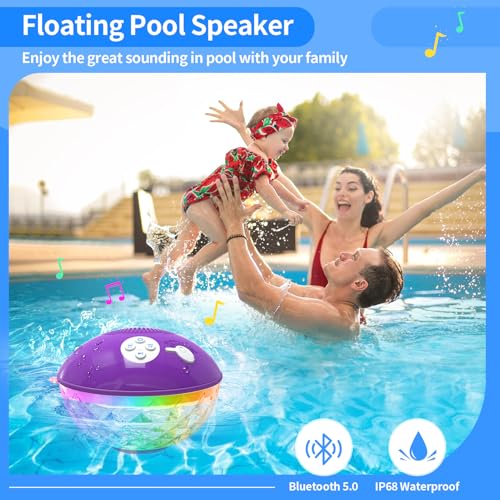 Floating Pool Speakers with Colorful Lights, Bluetooth Wireless Pool Speaker Floatable IP68 Waterproof, Built-in Mic & Crystal Clear Sound Bluetooth Hot Tub Speaker for Pool Party Outdoors - color: Purple