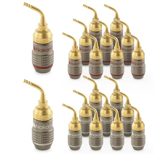 Nakamichi FanLock Excel Series 24K Gold Plated 2mm Pin Plugs, 10-18 AWG | Gauge Size 4mm for Spring Clip Terminal Speakers Amplifier Hi-Fi Audio Wire Cable Quick Connector Banana, 20 Pcs (10-Pairs) - size: 20 Pcs (10-Pairs)