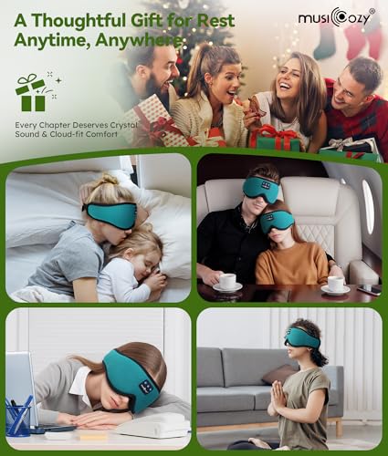 MUSICOZY 3D Sleep Headphones Bluetooth 5.4 Breathable Sleep Eye Mask | Cooling Fabric Lining with Blackout Design for Side Sleeper, HD Stereo Sound, 14 Hours Playtime for Sleep, Travel, Relaxation - color: Green