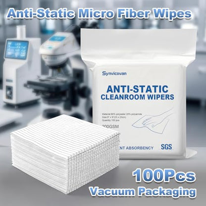 Anti-Static Microfiber cloths 9"x9"(100 Pcs,200GSM) | Lint Free Cloths,Reusable,Special ESD Protection Design is Suitable for Protecting Sensitive Electronic Components and Tools - size: 9" x 9" (Pack of 100)