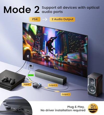 NEWCARE Digital Optical Splitter 1 in 2 Out,SPDIF Toslink Optical Audio Cable Splitter 1x2 Support LPCM2.0 Doldy Digital & DTS 5.1 for Xbox,PS4,PS5,DVD,TV Box,Home Theatre, Receiver,Sound Bar | Toslink Splitter 1x2 Support LPCM2.0 Doldy Digital & DTS 5.1