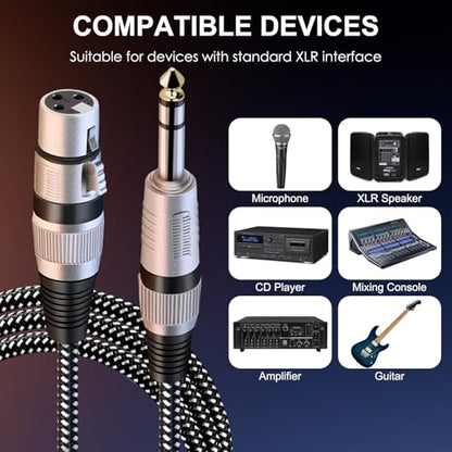 XLR Female to 1/4 Inch TRS Cables 3 FT/2Pack, Nylong Braided XLR 3 Pin Female to 6.35mm TRS Male Balanced Wire Mic Cord (Pure Copper Conductors) - size: 3FT