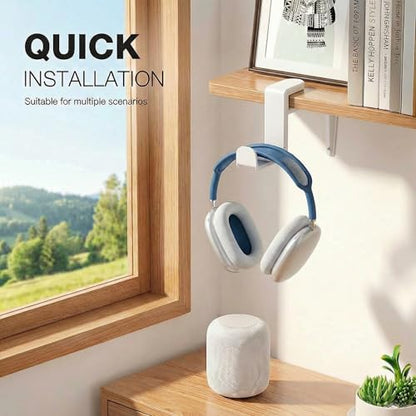 Universal Headphone Stand, Desk Mount Holder with 360 Degree Swivel, Gaming Headset Organizer Clamp-On Under Desk Hanger with Cable Clip for Office and Home,White