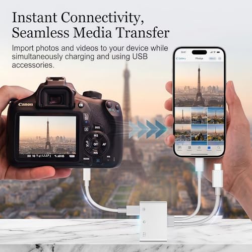 USB-C & Lightning to 3.5mm Audio Jack Adapter, Lightning to USB C Adapter with USB-A OTG Port and 3-in-1 USB-C Port for Charging, Data Transfer & Aux Audio, Compatible with iPhone17 iPad Galaxy S26