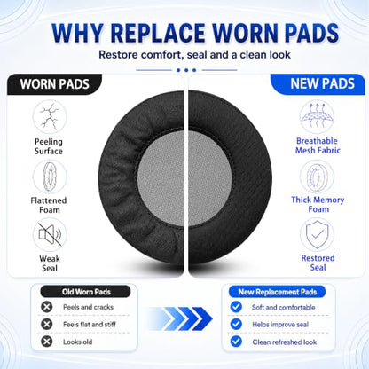 Replacement Ear Pads for AKG K701, K702, Q701, Q702, K601, K612, K712 Headphones, Soft Mesh Fabric Earpads Cushions with Memory Foam, 1 Pair-Black - color: Black