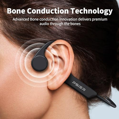 PSIER Bone Conduction Headphones, Bluetooth 5.4 Open Ear Headphones, 10H Playtime Bone Conduction Earbuds with Mic, IPX6 Waterproof Running Headphones for Hiking, Cycling, Gym (Black)