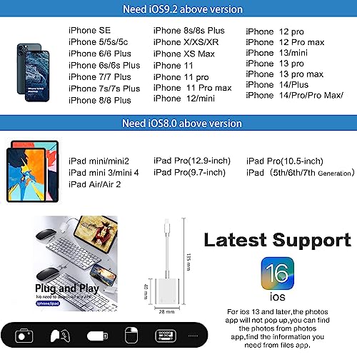 KikoSaka Lightning to USB Camera Adapter with Lightning Charging Port | USB 3.0 Female OTG Cable Keyboard Mouse for iPhone 14 13 12 11 X 8 7 6 No Support USB C, SSD, Hard Disk