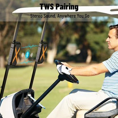 Magnetic Golf Cart Bluetooth Speaker, Portable Jobsite Speakers, Black | Hands-Free Calls, 30H Battery Stereo Sound, IPX6 Waterproof, TWS, for Golfing, Camping, Outdoor - color: Black