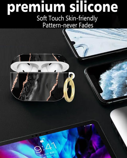 Compatible with AirPod Pro 2nd//1st Generation Case Cover with Key Chain,Full Protective Shockproof Wireless Headphone Case for Airpod Pro 2023/2022/2019(Black Rose Gold Marble) - color: Black Rose Gold Marble