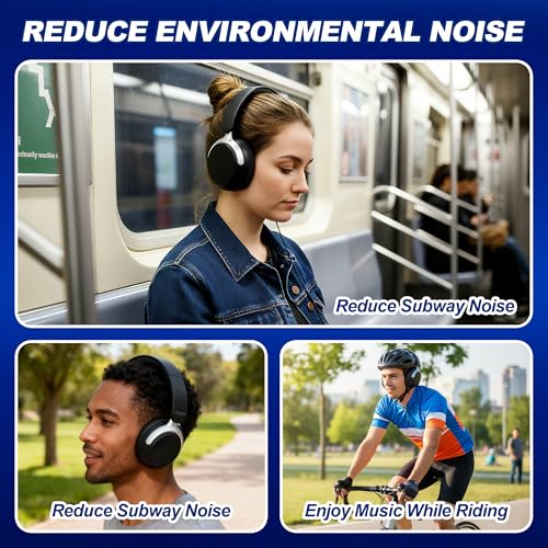 Wireless Headphones Over Ear with ANC, 80H Playtime, Fast Charge, Active Noise Cancelling & Transparency Mode, Comfortable Wireless Headphones for Work & Travel, Foldable Design Black
