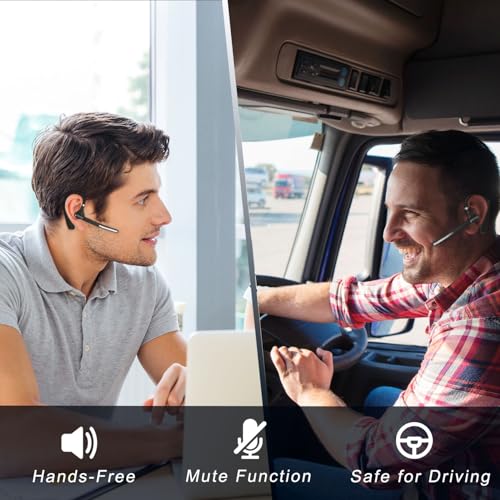 Bluetooth Headset, Wireless V5.4 Bluetooth Earpiece with Dual Noise Cancellation Mic with iPhone and Android, 110H Talktime Hands-Free Headphone for Trucker/Business/Office (Black)