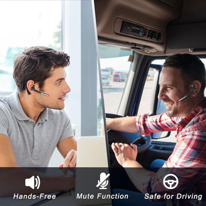 Bluetooth Headset, Wireless V5.4 Bluetooth Earpiece with Dual Noise Cancellation Mic with iPhone and Android, 110H Talktime Hands-Free Headphone for Trucker/Business/Office (Black)