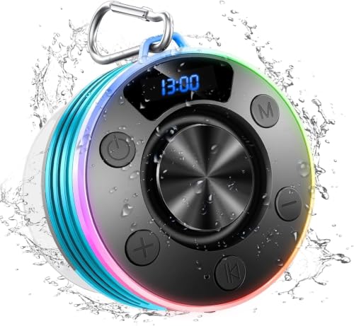 Shower Bluetooth Speaker, IPX7 Waterproof Portable Bluetooth Speakers with Suction Cup, Digital Display, Stereo Sound Rich Bass,Hook Clip,Built-in Mic, Wireless Shower Speaker, Blue - color: Blue