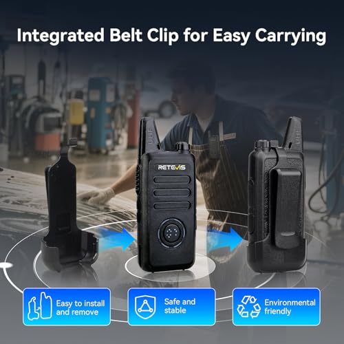 Retevis RT22S Walkie Talkies with Earpiece, Shatterproof Hidden Display | Compact, 22 Channel Portable FRS Two-Way Radio with Signal Prompt VOX 6 Bundle Pack for Adult, Hospitality, School, Retail