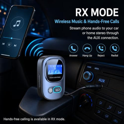 3.5mm Aux Bluetooth Adapter, Car Audio Transmitter and Receivers | Bluetooth Receiver for Home Stereo, Headphones, TV, Support Hands-Free Call, TF Card, Mp3 Player, 10m Transmission Distance