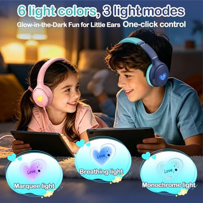 USB-C Kids Headphones, Wired Headphones for Girls Boys, 94dB Volume Limit | LED Lights, 94dB Volume Limit, Stereo Sound Portable Foldable Lightweight for School/iPad/Tablet/Airplane Travel/Toddler - color: Blue