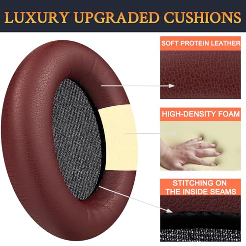 SOULWIT Professional Earpads Cushions Replacement for Sony WH-1000XM3 (WH1000XM3) Over-Ear Headphones, Ear Pads with Softer Protein Leather, Noise Isolation Memory Foam, Added Thickness (Burgundy) - color: Burgundy