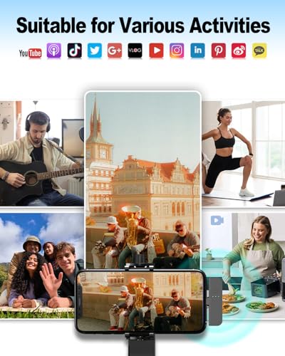 Mini Wireless Lavalier Microphone for iPhone/iPad/Android Phone/PC, Live Streaming Microphone with 66ft/20M Transmission, Noise Reduction, Reverberation, Lapel Mics with Lightning/USB-C Plug-Play