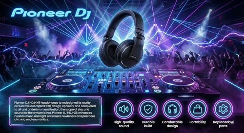 Pioneer DJ HDJ-X5 Over-Ear DJ Headphones - Black Bundle with Case and Austin Bazaar Polishing Cloth - color: HDJ-X5, style: Black