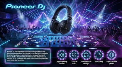 Pioneer DJ HDJ-X5 Over-Ear DJ Headphones - Black Bundle with Case and Austin Bazaar Polishing Cloth - color: HDJ-X5, style: Black