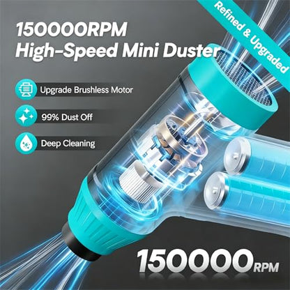 Compressed Air Duster Keyboard Cleaner, Electric Air Blower Cleaning Kit | 150,000 RPM Mini Blower Spray to Dust Off Car, PC, Keyboard, Vacuum (Green) - color: Green