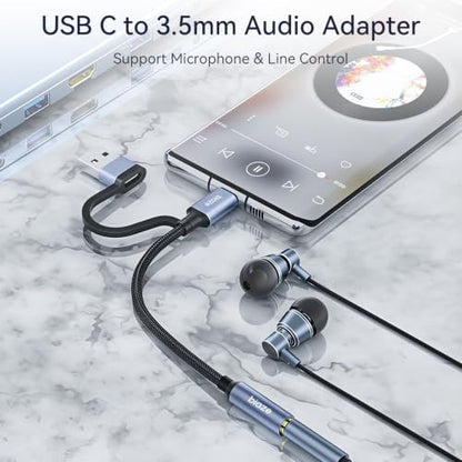 USB C to 3.5mm Audio Headphone Adapter,Type c to Aux Female Cable for 16 15 Plus, S24 S23 S22 S21 S20 Ultra Pixel MacBook and More Type c Devices