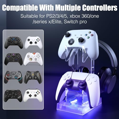 Hzxkqmil Controller Holder Headset Stand for PS5/PS4/Xbox One/Switch Pro | 2 Tier Acrylic Gaming Console Gamepad Stand Accessories Universal for PS Portal/Steam Deck/Switch 2/MSI Claw/Rog Ally