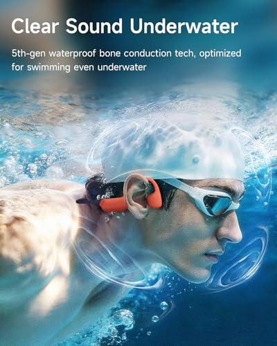 Bone Conduction Swimming Headphones with 32GB MP3 Player | IP68 Waterproof Open-Ear Wireless Sports Headphones, 10H Playtime, Bluetooth 6.0, Secure Fit for Running Swimming Surfing - color: Orange