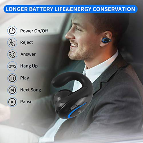 Bluetooth Headset, Sunffice Single Ear BT5.0 Ultralight Wireless Headphone Cell Phone Earpiece Ear Clip with Mic, Noise Canceling Handsfree Driving Earbud for iPhone, Android,Samsung Smartphone(Black) - color: Black