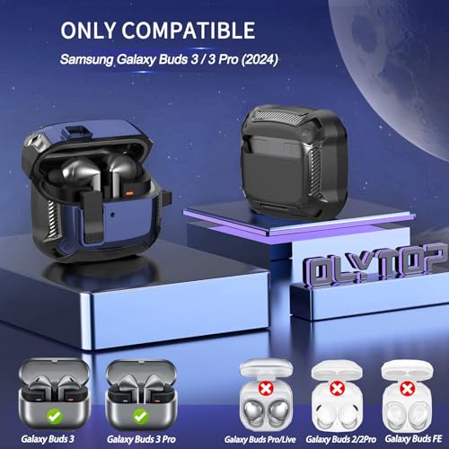 Galaxy Buds 3 Pro/3/3 FE Case Cover with Phone Stand&Lock Clip, Shockproof Samsung Galaxy Buds 3 FE/3/3 Pro Protective Hard Cover Shell with Carabiner&Cleaner kit for Men Women, Black/Blue - color: A-Black/Blue