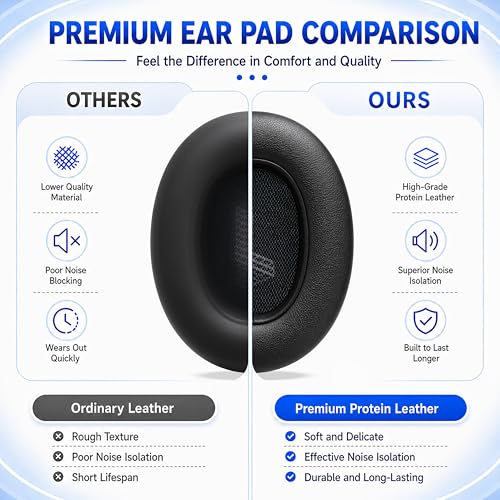 Replacement Ear Pads for JBL E65BTNC/Live 650BTNC/Live 770NC/Live 660NC/Duet NC Headphone, Extra Thick Cushions, Ear Cups Cover, Soft Leather＆Memory Foam Headset Earpads (Black) - color: Black