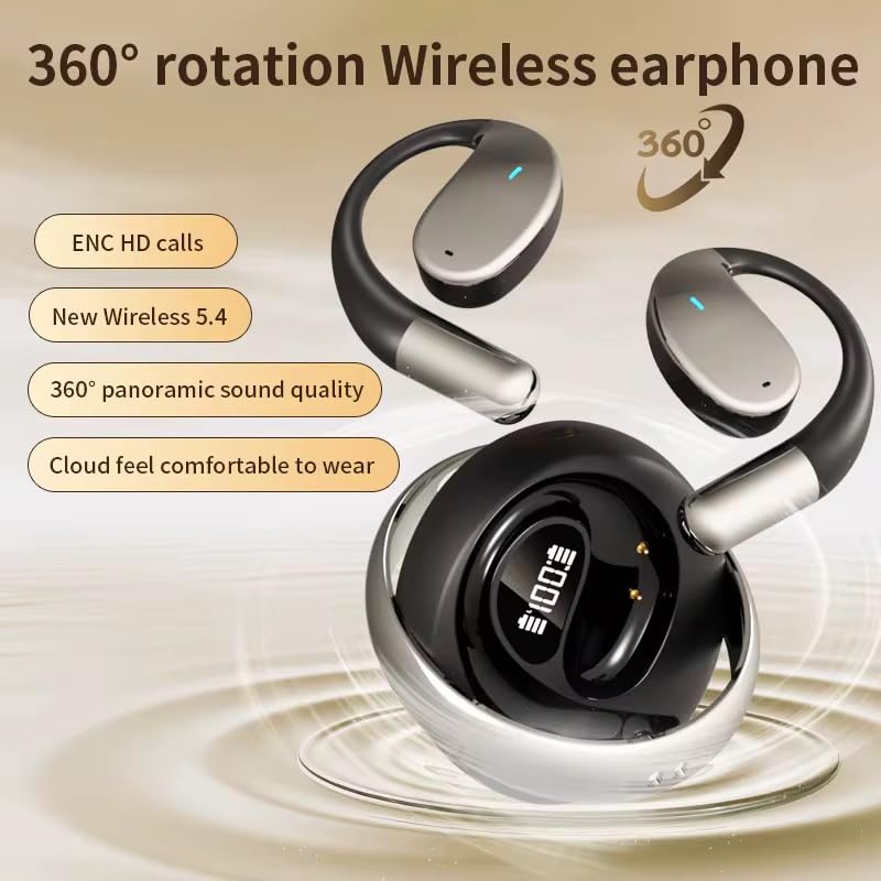 OWS Ear Hook Sports Earbuds with Wireless 6.1, Secure Ergonomic Design for Gaming, ENC HD Calls, and Silicone Lanyard (Black) - color: Black