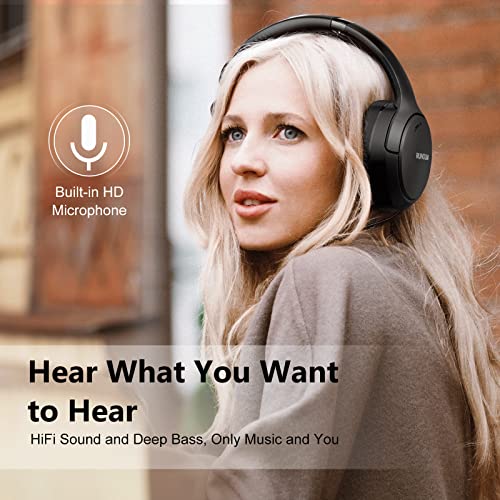 RUNOLIM Hybrid Active Noise Cancelling Headphones, Wireless Over Ear Bluetooth Headphones with Microphone, 100H Playtime, Foldable Headphone with HiFi Audio, Deep Bass for Home Travel Office - color: Black