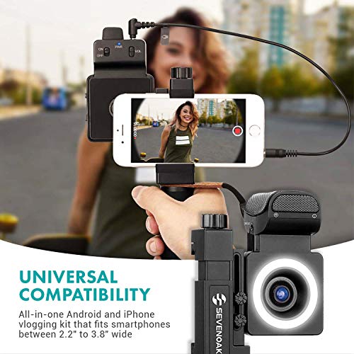 Movo SmartCine Complete Smartphone Video Rig with Built-in Stereo Microphone, LED Light, Wide-Angle and Fisheye Lenses - Youtuber Kit Compatible with iPhone/Android Phones - YouTube, Tik Tok Equipment