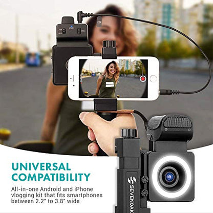 Movo SmartCine Complete Smartphone Video Rig with Built-in Stereo Microphone, LED Light, Wide-Angle and Fisheye Lenses - Youtuber Kit Compatible with iPhone/Android Phones - YouTube, Tik Tok Equipment