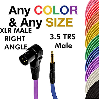 Right Angle 3-Pin XLR Male to 3.5 TRS Male - 5 Feet - Black - Pro 3-Pin Microphone Connector for Powered Speakers, Audio Interface or Mixer for Live Performance & Recording