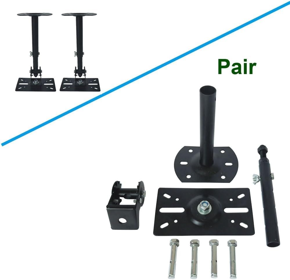 Speaker Wall Ceiling Mount Bracket w/Adjustable Swivel Tilt, Hold up to 66lbs, Retractable Telescopic Arm for Home Surround Sound System Bookshelf Satellite Speakers (2 Packs Black)