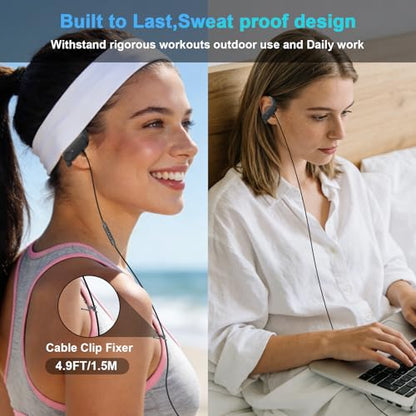 Wired Over Ear Headphones 3.5mm Earbuds for Chormebook Laptop Phone | Over Ear Earbuds Running Wired Earphones,with Ear Hooks Loop Microphone for Samsung A25 A15 A14/Mp3/Kindle Fire Tablet Office